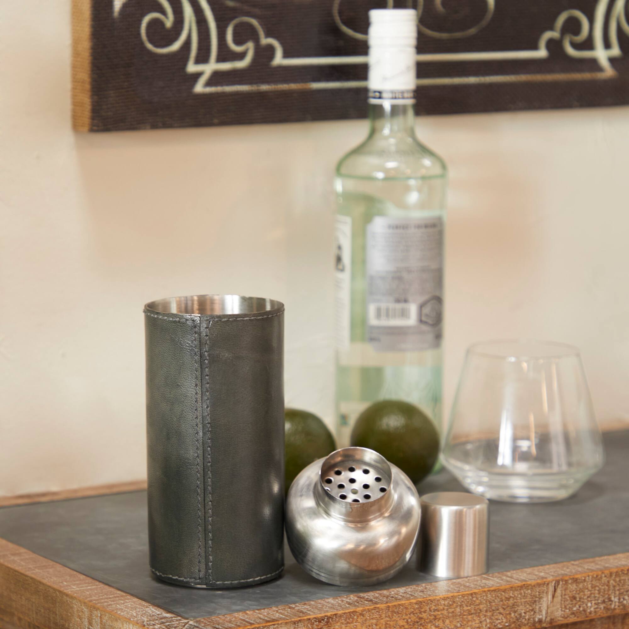 The Novogratz Dark Blue Modern Cocktail Shaker, 3" x 3" x 9"